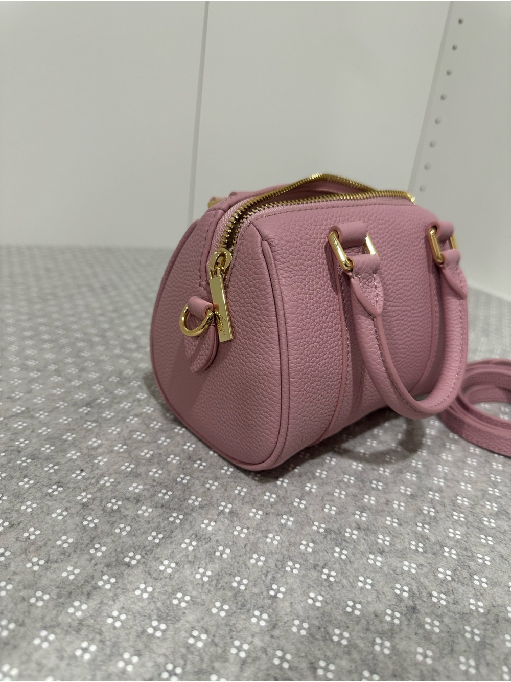 Dress Up Your Purse Pink Pebbled Leather Mini Boston Crossbody Bag